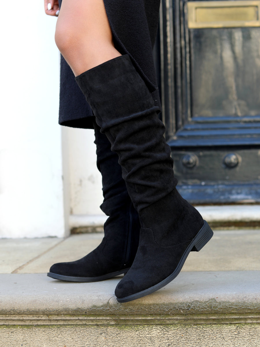 suede high boots flat