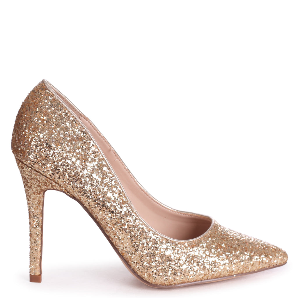 Gold Glitter Stiletto Pointed Court Heel – Linzi