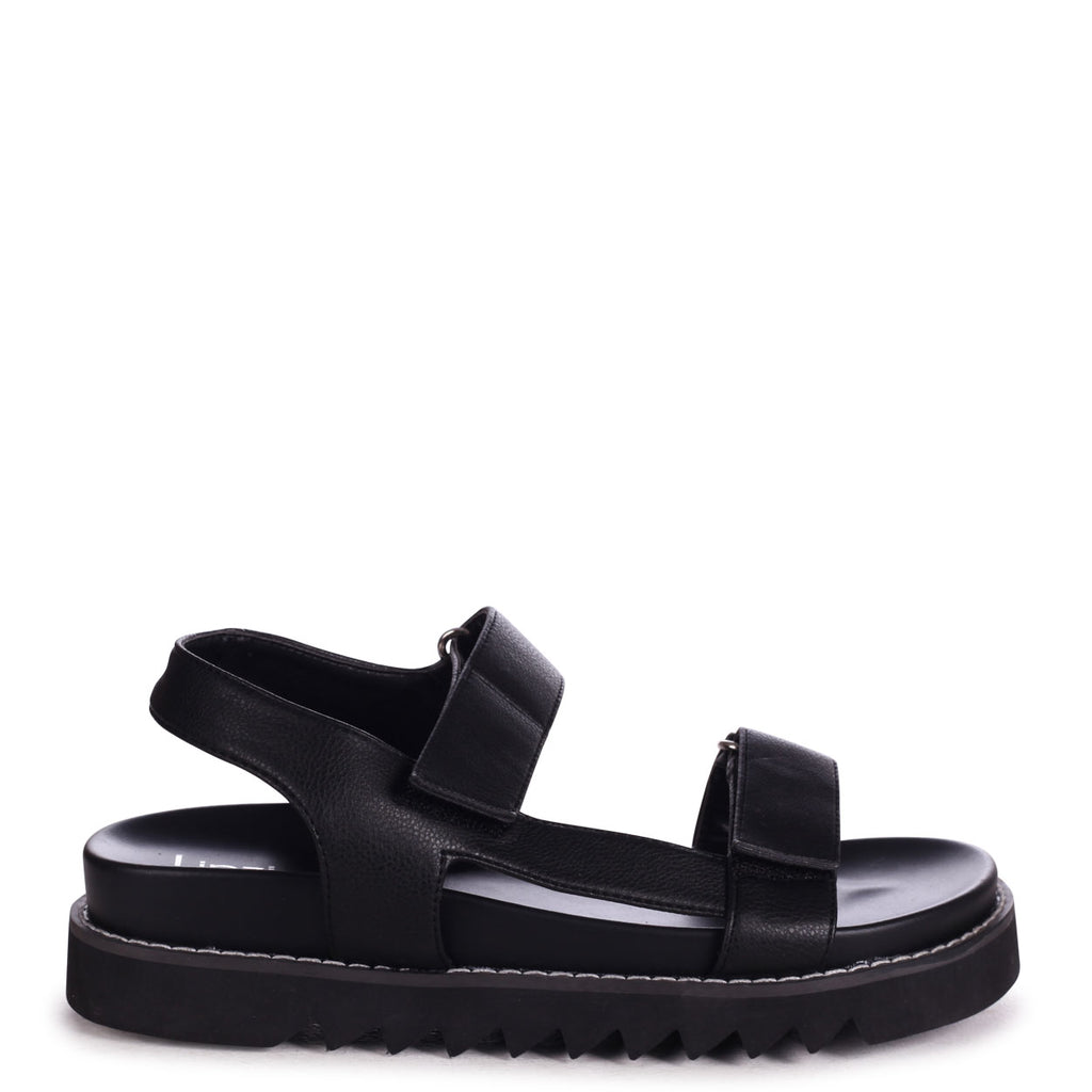 Black Faux Leather Sporty Sandal – Linzi