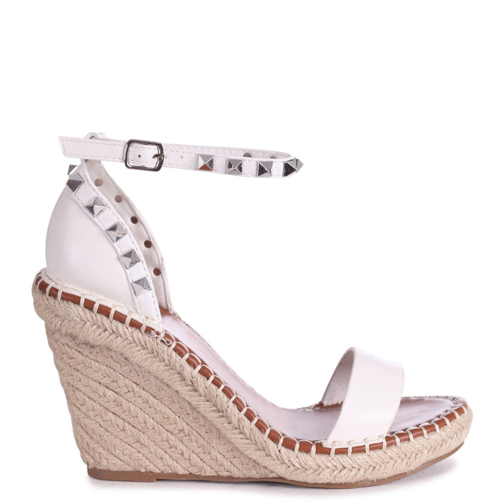 White Espadrille Wedge With Studded Detail – Linzi